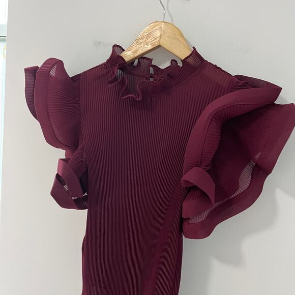 NEW Fashion Nova Adeline Ruffle Burgundy Red Bodysuit Size XS - Picture 5 of 7